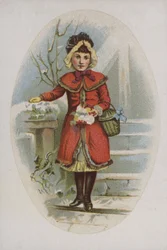 Elegant Girl in Red Coat Holding Basket